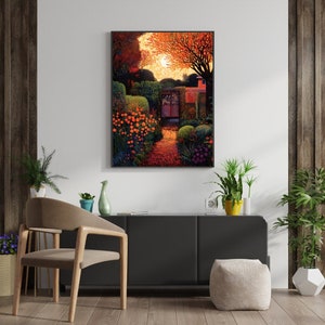 Enchanted Garden Sunset | Vibrant Nature Scene | Garden Art Print | Cottage Garden Art | Printable Wall Art | Wall Art | Digital Download