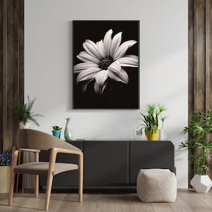 Black and White Flower Art | Monochrome Floral Print | Botanical Art Print | Minimalist Flower Design | Contemporary Nature Decor |