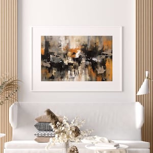 Mystic Abstract - Dynamic Black, White, and Orange Canvas Art | Abstract Art | Digital Download | Printable Art