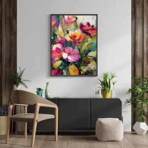 Décoration murale florale lumineuse | Décoration murale| Art imprimable| Floral abstrait| Téléchargement numérique| Art floral rose | Art numérique| Impression artistique