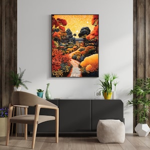 Enchanted Garden Sunset | Vibrant Nature Scene | Garden Art Print | Cottage Garden Art | Printable Wall Art | Wall Art | Digital Download