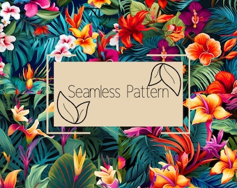 Tropical Floral Seamless Pattern | Bright Exotic Flowers (Digital Download)