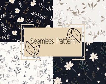 Floral Line Art Seamless Pattern | Commercial Use (Digital Paper)