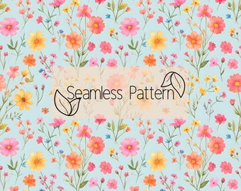 Watercolor Wildflower Seamless Pattern | Pastel Floral Digital Paper (JPG)