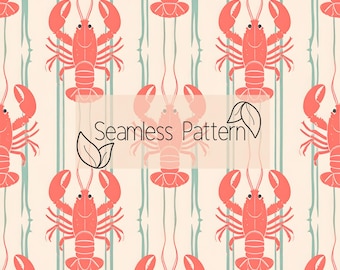 Vintage Lobster Pattern | Coral Nautical Digital Paper (JPEG)