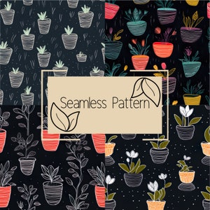 Succulent Seamless Pattern | Line Art Seamless Pattern | Digital Paper | Commercial Use