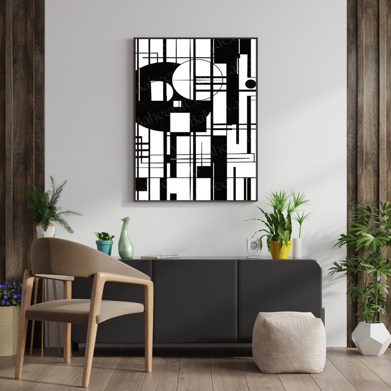 Modern Black and White Geometric Art Print | Abstract Wall Art ...