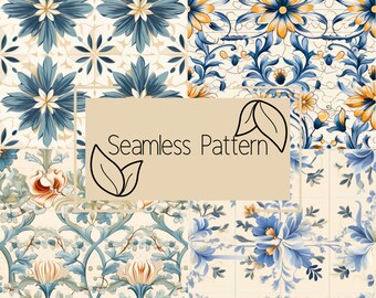 Vintage Floral Tile Seamless Pattern | Commercial Use (Digital Download)