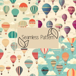 Vintage Seamless Pattern | Digital Paper | Repeating Pattern | Commercial Use | Digital Download | Hot air Balloon Seamless