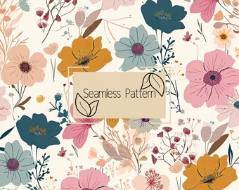 Naadloos boho bloemenpatroon | Bright Flowers digitaal papier (digitale download)