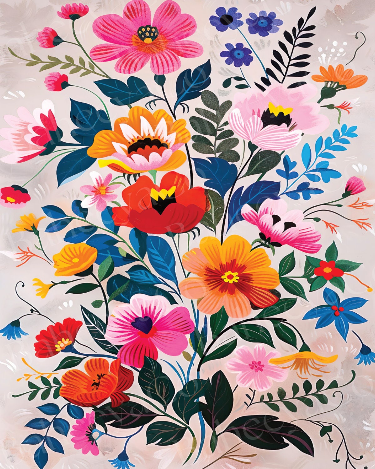 Vibrant Floral Art Print | Colorful Botanical Wall Art | Flower ...