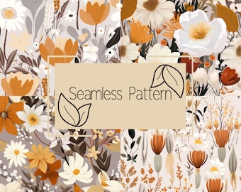 Floral Boho Seamless Pattern | Commercial Use, Digital Paper (Digital Download)