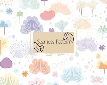 Nursery Seamless Pattern | Pastel Flowers, Clouds (Digital Download)