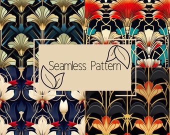 Art Deco Floral Seamless Pattern | Repeating Digital Paper (Digital Download)