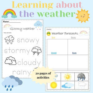 Hojas de trabajo de actividades meteorológicas Hojas de trabajo de vocabulario meteorológico imprimibles para habilidades motoras finas en jardín de infantes