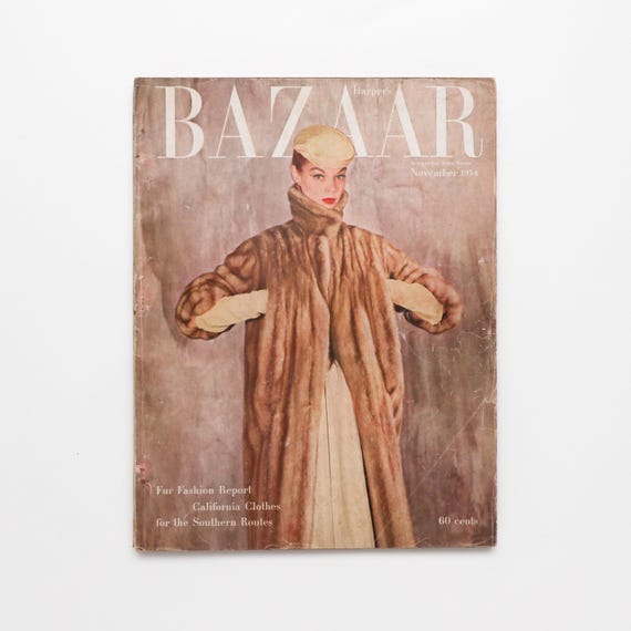 【超貴重】ファッション雑誌_HARPER'S Bazaar （洋書）1954年版 Harper's Bazaar, November 1954 - Vintage Fashion Magazine, Coffee
