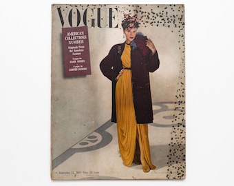 Vintage Fashion Magazine, September 1941 - Coffee Table Book, Table Decor, Chic Decor, Photography Book, Staging Decor