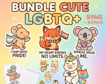 LGBTQ+ Animal Sticker Bundle: Kawaii Pride Affirmations (PNG Digital Download