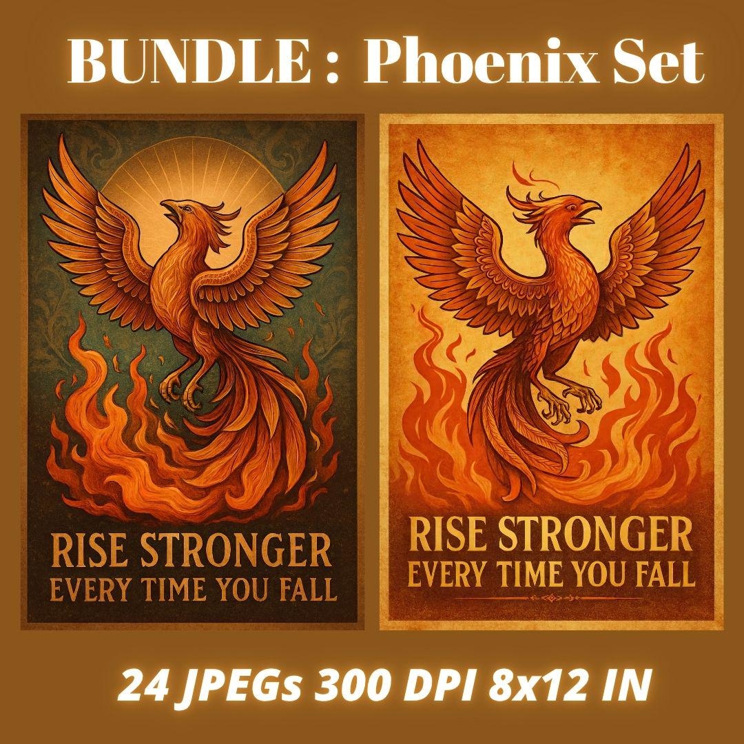 Vintage Phoenix Poster: Motivational Fire Bird Art (8x12 Digital