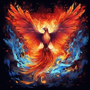 design elements phoenix bird , background The 4 elements: earth, water, fire, wind