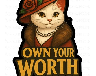 Arte de gatos de moda kitsch: Pegatina imprimible antropomórfica, arte mural (PNG, JPEG, PDF)