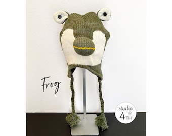 Frog Animal Hat | Hand Knit Beanie with Warm Fleece Lining