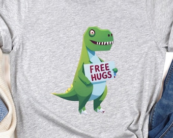 Funny T-Rex "Free Hugs" Graphic Tee - Dinosaur Humor Shirt