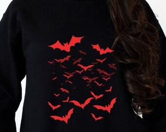 Spooky Red Bats Halloween Tee Shirt, Gothic Fashion