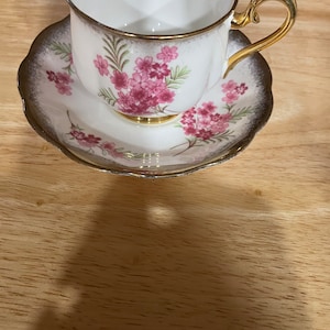 Vintage Royal Albert Pink Floral Teacup and Saucer with Thick Gold Trim