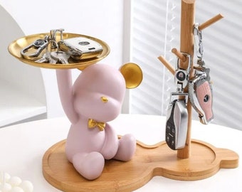 Nordic Resin Bear Tray Figurines: Artful Home Decor & Functional Storage for Living Room, Bedroom, and Keys