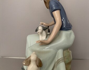 Nah by Lladro Girl with Two Dogs