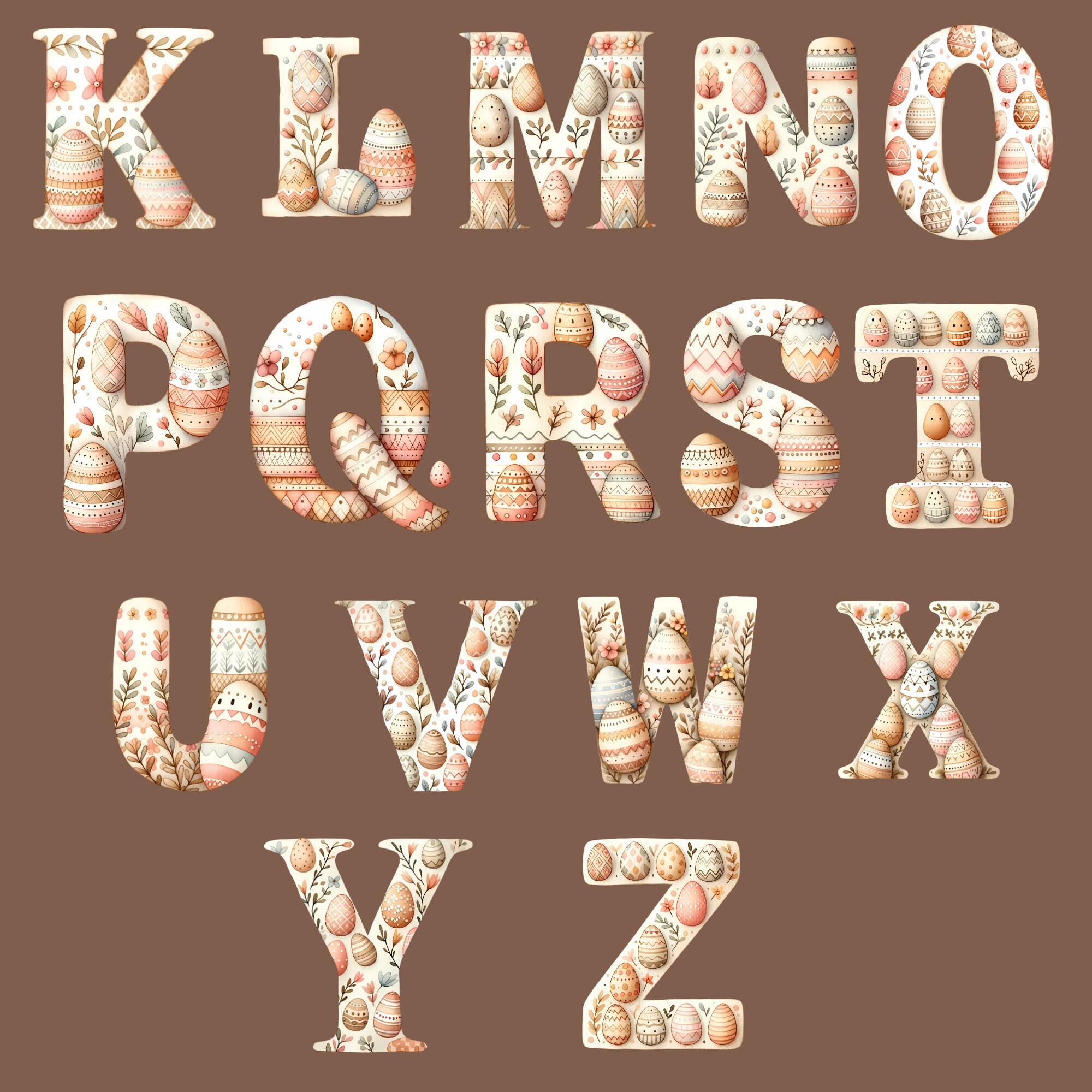 Letter Pattern Easter Easter Egg Alphabet & Number Clipart, PNG Letters for Easter Monogram ...