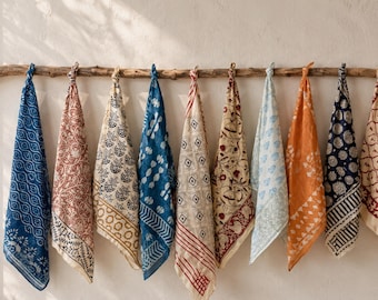 Organic Cotton Bandana Set: Hand Block Print Paisley Scarf, Bulk of 10 Piece
