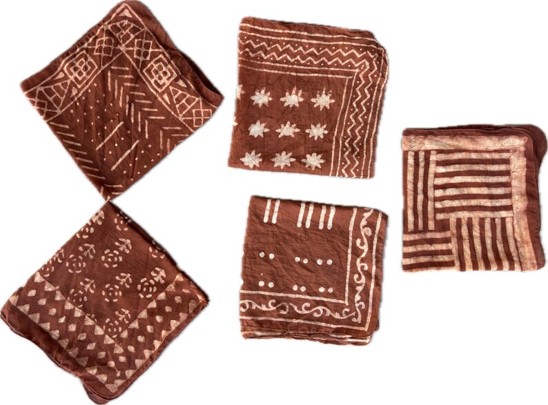 Hand Block Print Cotton Bandana Set of 5, Organic Mud Cloth Scarves ...