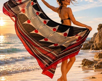 Boho Cotton Sarong Hand Block Printed Beach Cover Up : Lightweight Pareo Resort Fashion Tropical Getaway Beachwear