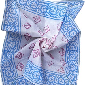 Women&#39;s Hand Block Printed Floral Bandana Handmade Cotton Bandana, Hand Block Print Bandana in Cream, Pumpkin and Steel