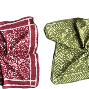 Hand Block Print Cotton Bandana: Bohemian Scarf, Organic Colors