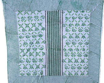 Hand Block Print Cotton Bandana Scarf, Bohemian Style, Minimalist Geometric Scarf