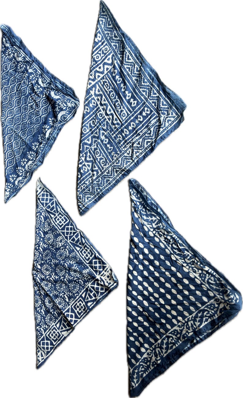 Blue Set of 4 Hand Block Print Best Bandana Organic Mud Print Cotton ...