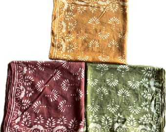Pañuelo de algodón estampado a mano / Pañuelo para el cabello teñido con tintes naturales