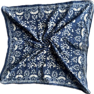 Indigo Tie-Dye Bandana: Hand Block Printed Cotton Scarf