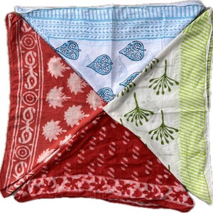 Set Of 4 Colorful Cotton Bandanas, Hand Block Printed Scarf For Summer, Unisex Wrap For Hair, Travel Bandanas, Scarf gift