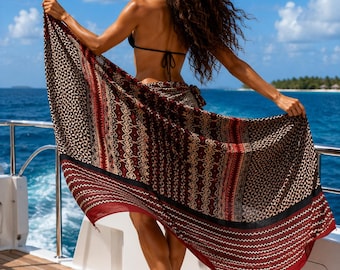 Cotton Beach Sarong :Hand Block Printed Pareo| Tribal Stripe Beach Cover Up| Swimsuit Cover Up| Tropical Vacation Wrap|Summer Resort Wear