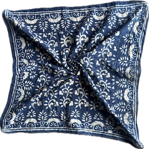 Indigo Block Print Bandana: Hand-Rolled Cotton Scarf