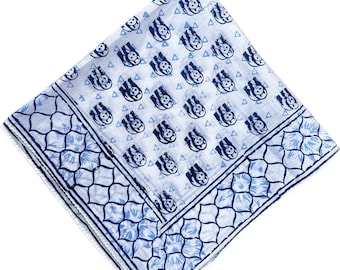 Organic Cotton Bandana Scarf, Hand Block Print, Paisley Design