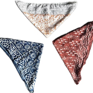 Unique Set of 3 Organic Cotton Bandana ,Bohemian Indigo bandana,  Hand Made Tie dye Bandana for Men and Women, High-Quality Scarf