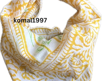 Handmade Block Print Cotton Bandana, Bohemian Neck Scarf