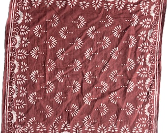 Hand Block Print Cotton Bandana: Paisley Scarf, Natural Dye
