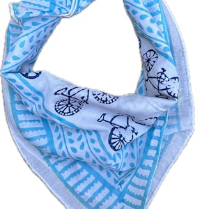 Vintage Hand Block Print Cotton Bandana - Boho Style Neck Scarf - Mud Print Cotton Gift