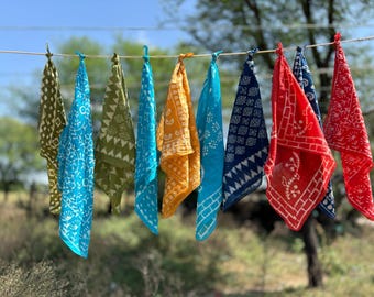 Hand Block Print Baumwolle Bandana: Vintage Style Halstuch Set mit 10 Stück Bandana